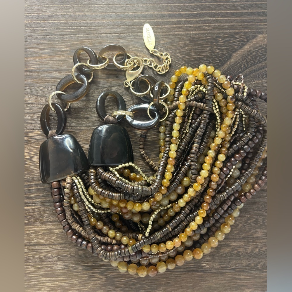 Chico’s Wooden Acrylic & Seed Bead Bib Necklace D6 - Picture 5 of 5